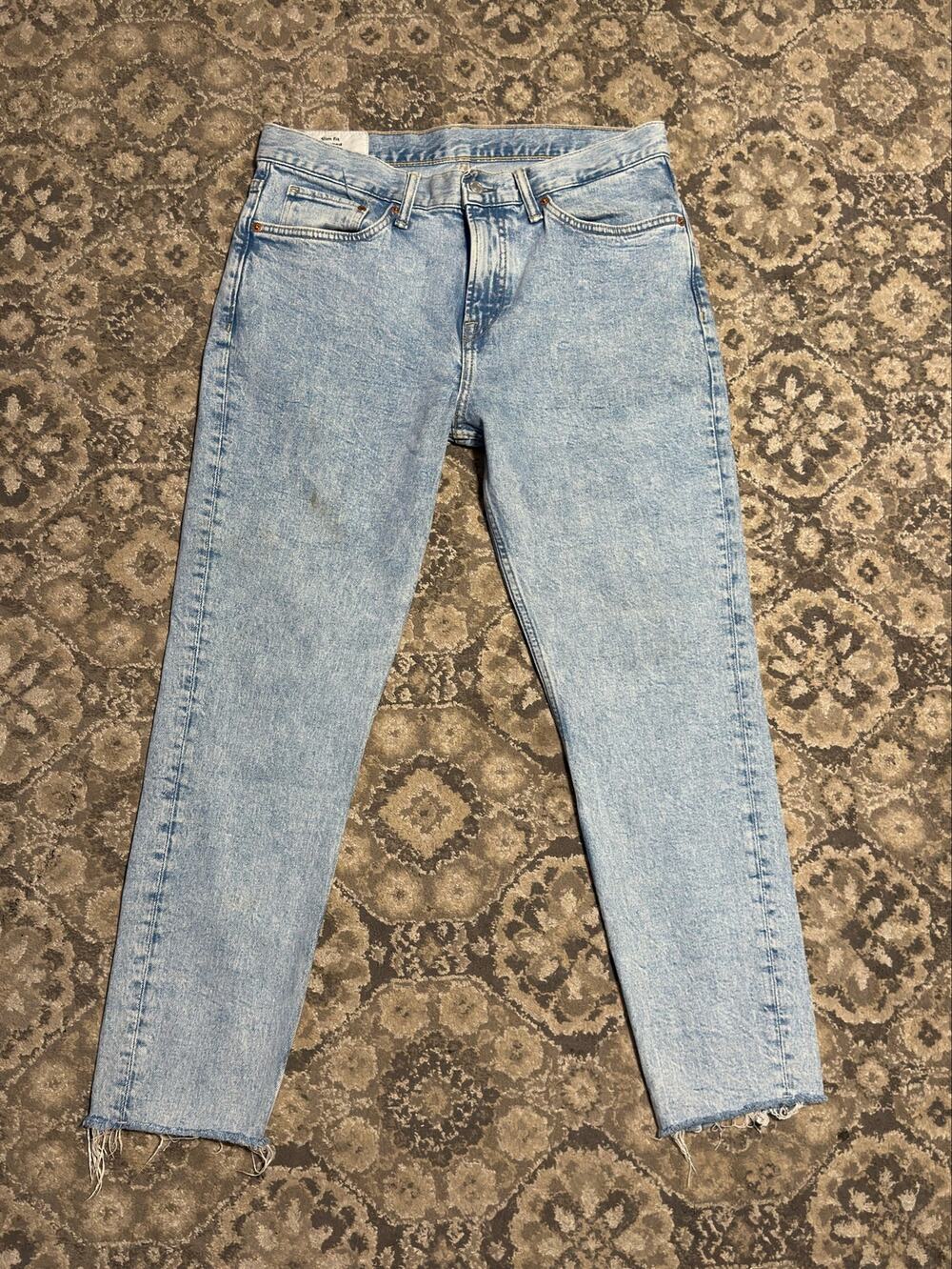 H&M Slim Fit Cropped Jeans Women 32 Blue High Rise Raw Hem Ankle Denim Straight